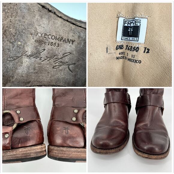 FRYE Phillip Harness Tall Riding Boots Womens 6.5 B Brown Leather 76850 Zip Back - Picture 6 of 9